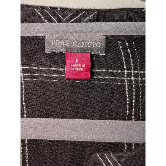 Vince Camuto Blouse Womens Size Large Black White Plaid Tunic Ruffle Sleeves - Picture 2 of 4